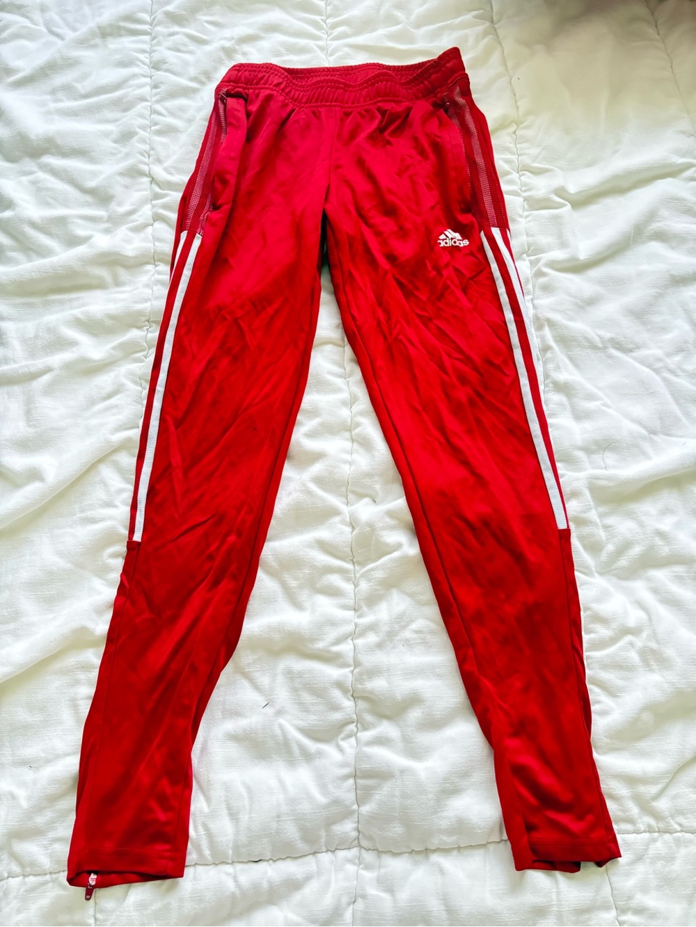 adidas Red Track Pants with White Side Stripes